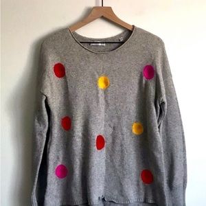 PATRIZIA LUCA Heathered Polka Dot Embroidered Sweater Grey Brown Size Medium
